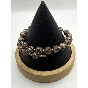 Silver Tone Rose Bead Stretch Wrap Coil Bracelet Fashion Jewelry